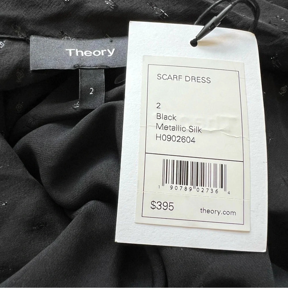 New! Theory Metallic Silk Scarf Dress/ Black 17999 - Picture 11 of 13